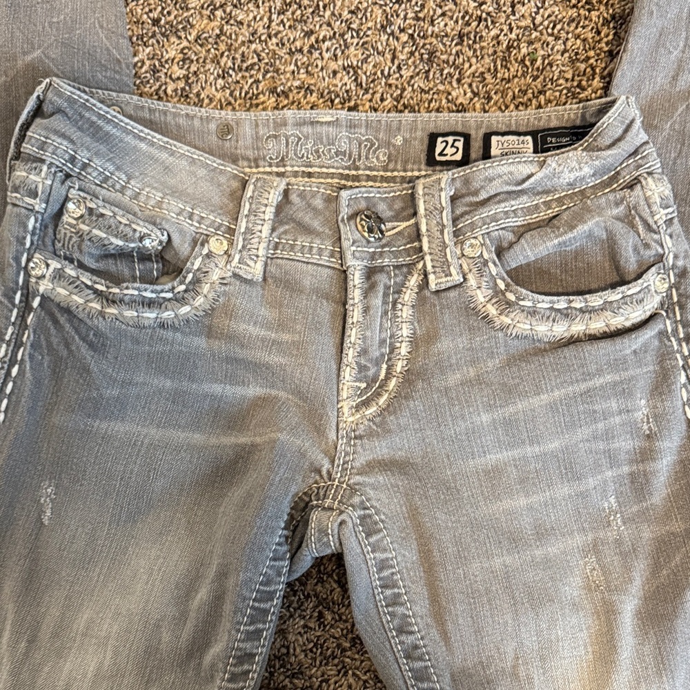 Miss Me Distressed Gray Skinny Jeans - Picture 2 of 8